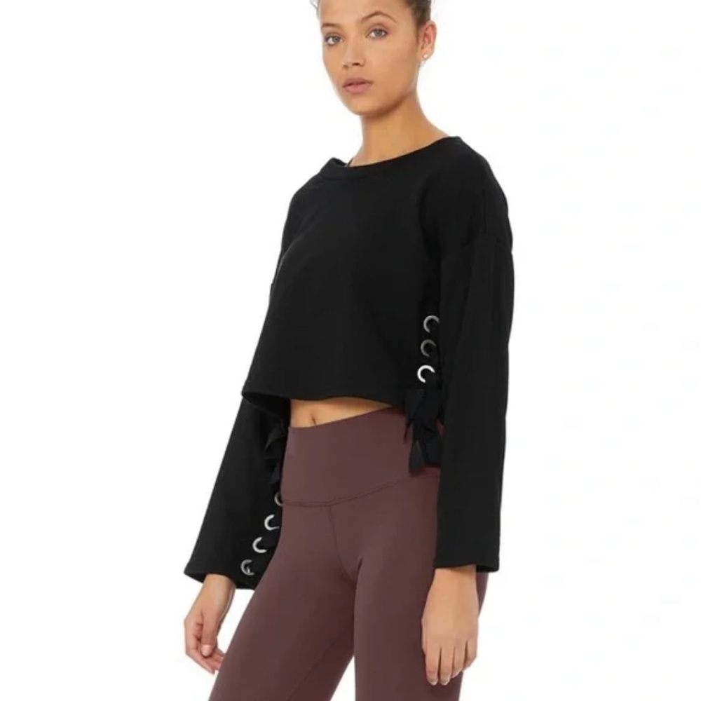 Black Lace-Up Sleeve Women's Top
